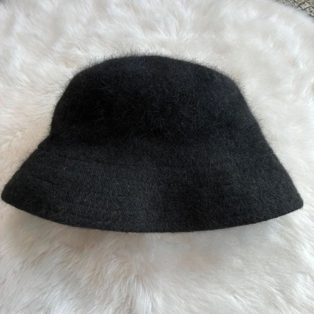 Vintage Black Angora Blend Fuzzy‎ Bucket Hat RN 98070 One Size